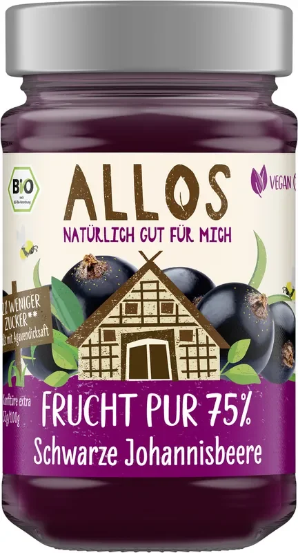 Allos Frucht-Pur 75% Aufstrich Schwarze Johannisbeere 250g