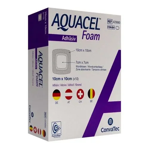 AQUACEL Foam adhäsiv 10×10 cm Verband 10 St