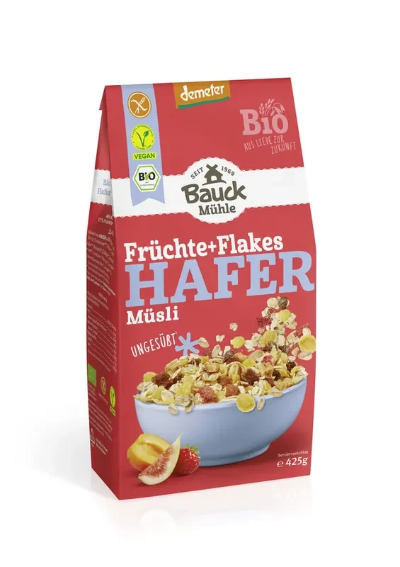 Bauck Mühle *Bio Hafer Müsli Früchte+Flakes Demeter glutenfrei (425g)
