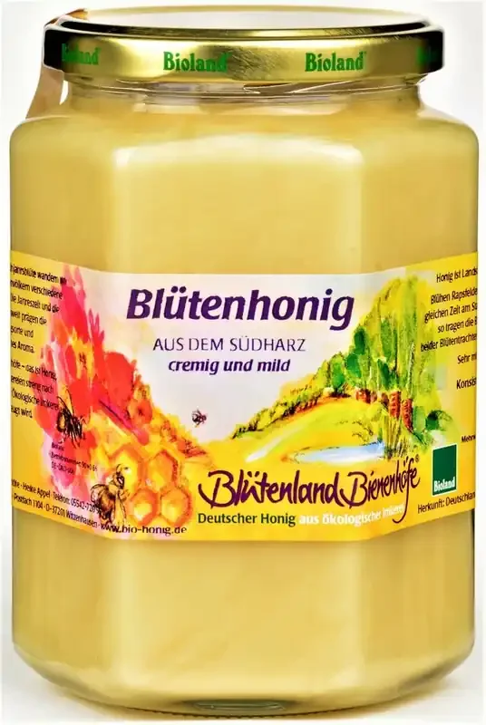 Blütenland Bienenhöfe *Bio Cremiger Blütenhonig, Deutscher Bioland-Honig (1000g)