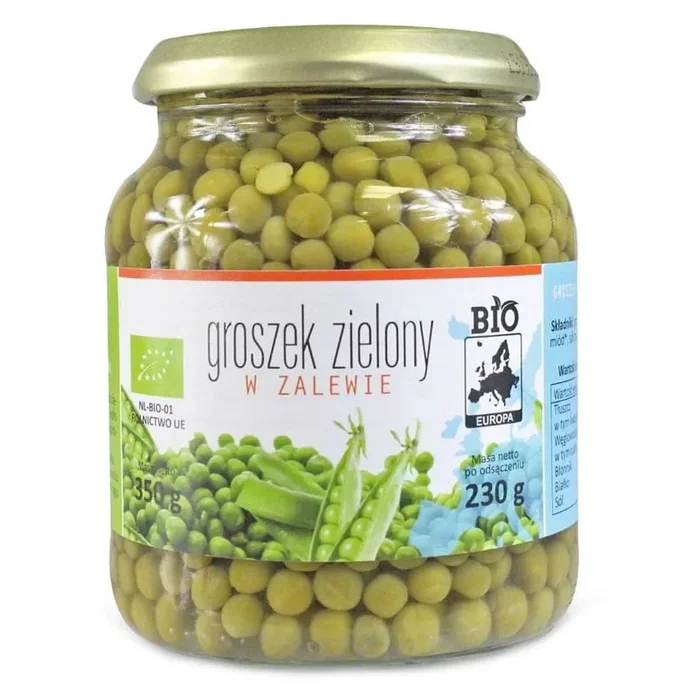 Grüne Erbsen in Salzlake im Glas BIO 350 g (230 g) – BIO EUROPA
