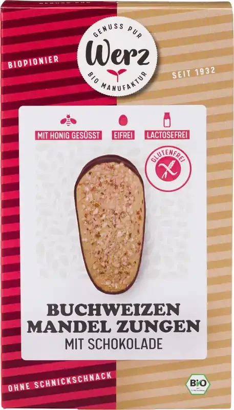 Werz *Bio Buchweizen Mandel Zungen mit Schokolade, Vollkornkekse, glutenfrei (150g)